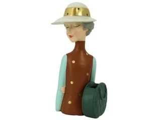 Donna Resina Marrone Con Borsa Portavaso Cm 17x13 H 36 - Imagen 1 de 2