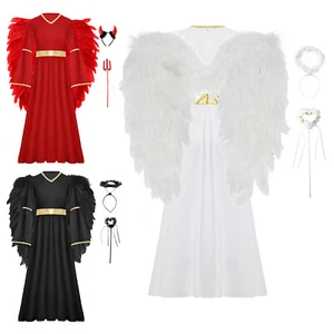 Kids Girls Angel Cosplay Loose Dress Irregular Costume Dancewear Halloween Set - Picture 1 of 51
