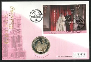 1997 Golden Wedding Coin MS FDC - 5 Crowns Coin & Grand Turk Pmk - Picture 1 of 1