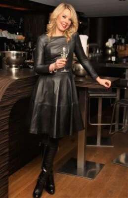 Womens Black Leather Dress Leather Frock Top Bodycon Leather Dress Ladies Top - Image 1 of 3