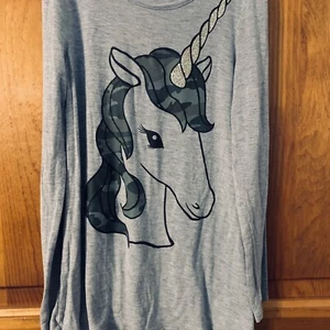 JUSTICE girls size 10 gray TOP SHIRT GOLD GLITTER UNICORN HORSE EUC - Picture 1 of 8