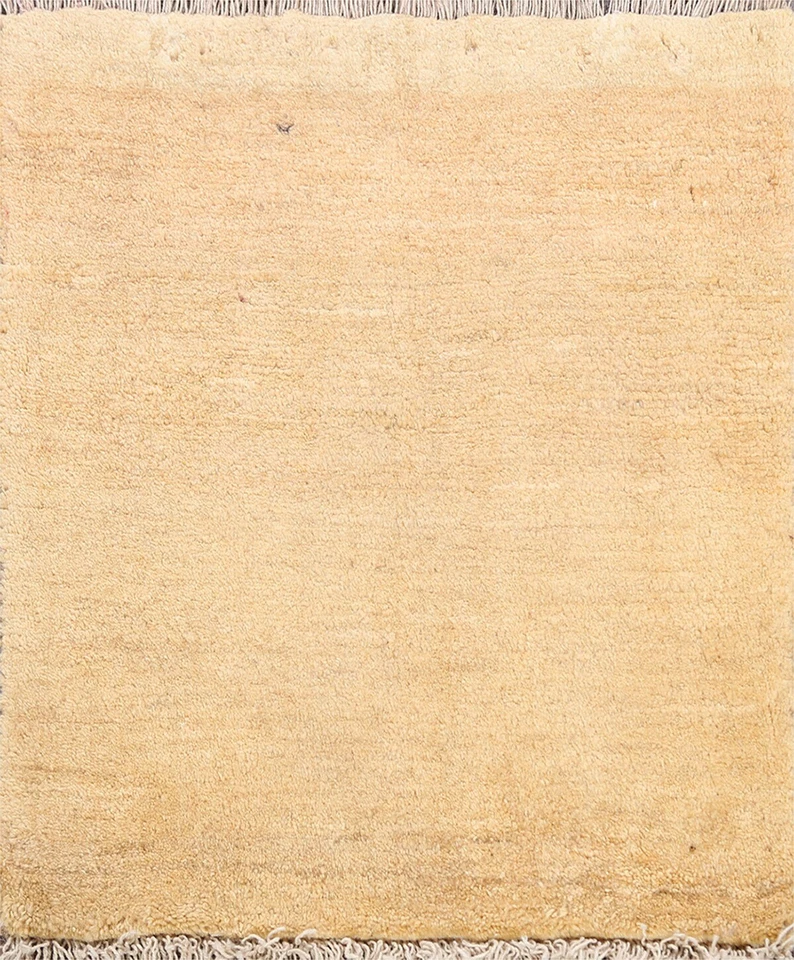 IVORY Solid Contemporary Gabbeh Area Rug Hand-knotted Oriental Carpet 2x2 Square - Image 1 of 4
