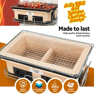 Grillz BBQ Charcoal Smoker Grill Tabletop Ceramic Hibachi Japanese Camping - Picture 1 of 8