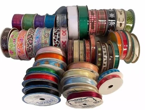 Christmas Holiday Ribbon Lot of 47 Spools 1" Wide & Smaller Various Brands NEW - Picture 1 of 14