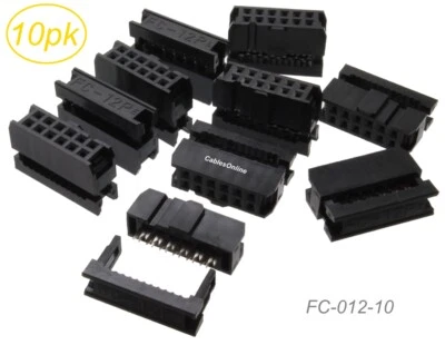 10-Pack 12-Pin (2x6) Female IDC 2.54mm Pitch Connectors for Flat Ribbon Cable - Image 1 of 3