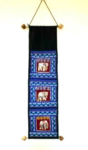 Blue 3 pocket canvas elephant wall hanging - Picture 1 of 2