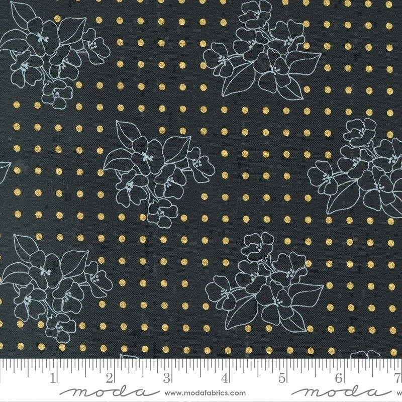 Moda Gilded by Alli K. Design 11534 16M Black Flower on Dot w/Metallic   Cotton - Image 1 of 1