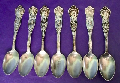 Birks & Rogers RARE Famous People Antique Lot of Seven SP Spoons  Foto 1 de 4