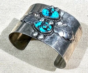 Native American Navajo cuff Silver & Turquoise F. Sandoval 5-3/4" w/1-3/4" gap - Picture 1 of 5