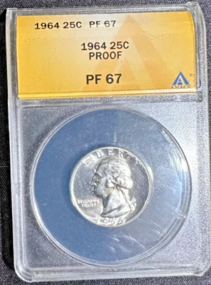 1964 PF67  PROOF Washington Silver Quarter,  25-Cent Coin ANACS (951)* - Image 1 of 2