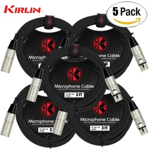 5-PACK Kirlin 3FT 3-Pin XLR Male to Female 20AWG Microphone Cable MP-280-03/BK - Picture 1 of 2