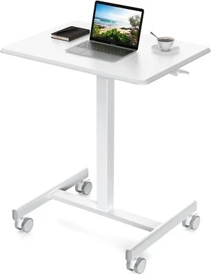 White Small Standing Portable Rolling Laptop Sit Mobile Desk with Lockable Wheel - Image 1 of 4