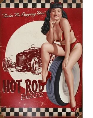 SIGNS FOR MANKIND Hot Rod Betty - Betty Paige Garage Mancave Pinup Girls Metal Poster Sign