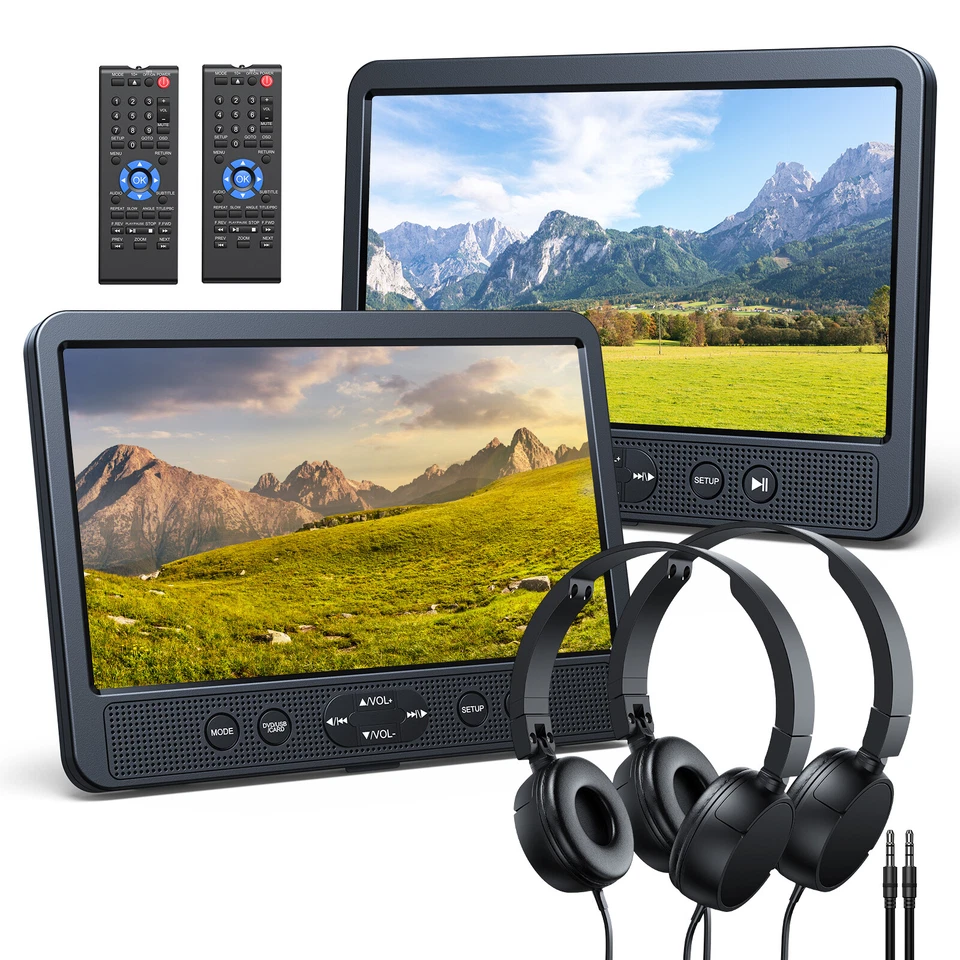 2X10.1" Auto Kopfstützen DVD Player Monitor Bildschirm HDMI AV-IN/OUT Für Kinder - Bild 1 von 4
