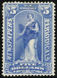 PR109, Mint VF HR Sound $5 Newspaper Stamp Crowe Cert Cat $2250 - Stuart Katz - Picture 1 of 3