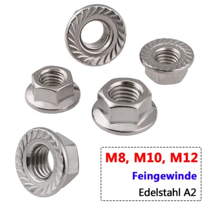 MARKENLOS M8 M10 M12 filettatura fine esagonale dentellato flangia dado dadi a nastro acciaio inox A2