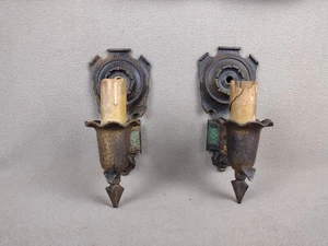 2 LÁMPARA DE VELA APLIQUES DE PARED MARTILLADOS ESTILO GÓTICO TUDOR HIERRO FUNDIDO (PARA REFORMAR) - Imagen 1 de 20
