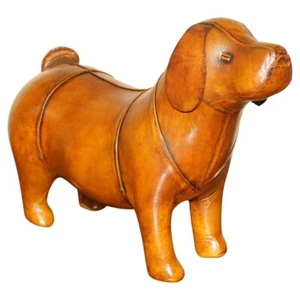 NEW OLD STOCK LIBERTY STYLE OMERSA BROWN LEATHER DACHSHUND SAUSAGE DOG FOOTSTOOL - Picture 1 of 20