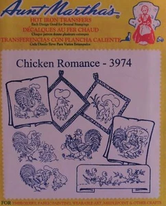 Aunt Marthas 3974 CHICKEN ROMANCE Hen Rooster Chicks Embroidery Transfer Pattern - Picture 1 of 1