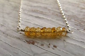 Natural Citrine Rondelle Gemstone Curb Link Silver Chain Beaded 18" Necklace - Picture 1 of 4