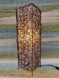 Retro Bohemian Style 23" Rattan Rectangle Desk Lamp Wicker - Picture 1 of 8