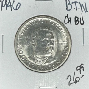 1946 B.T.W. MEDIO DÓLAR DE PLATA CONMEMORATIVO ~ CH/BU ~HERMOSA MONEDA ~ - Imagen 1 de 2