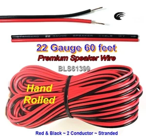 60' ft Red Black 22 Gauge SPEAKER WIRE Cable Home Car Audio Wiring 12V DC Power - Picture 1 of 4