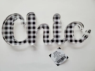 CHIC plastic wall sign, black and white plaid, NWT, 9.45" across - Image 1 of 2
