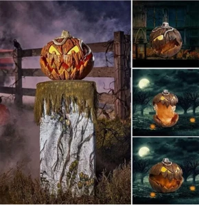 Halloween Animatronic Scary Head Pumpkin Head Lightning Halloween Gourdo Horror - Picture 1 of 6