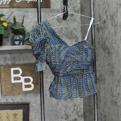 Bcbgmaxazria BCBG Women Striped Pyramid One Shoulder Top Caribbean Blue XS - Image 1 of 4