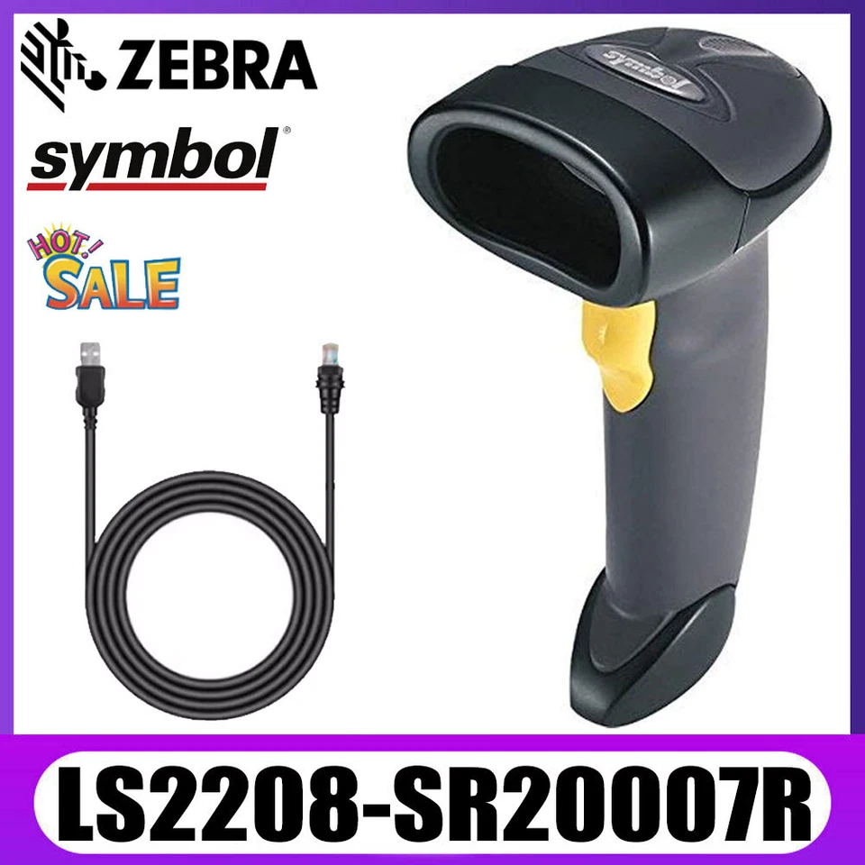 Zebra Symbol LS2208-SR20007R Handheld 1D Wired Barcode Scanner With USB Cable - Image 1 of 4