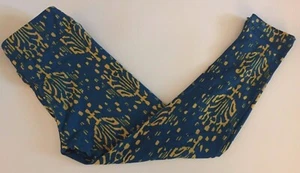 NWT LuLaRoe Kids' S/M BLUE Leggings with GOLD Tapestry Print UNISEX - Picture 1 of 2