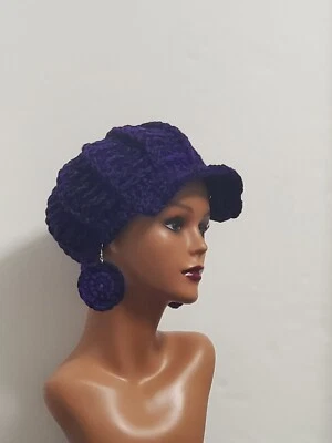 Hecho a mano Sombrero de Newsboy Crochet Slouchy Adulto Gorro Sombrero con Visera Foto 1 de 4