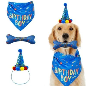 Pet Birthday Celebration Set - Dog Bandana Hat Toy Supplies for Boy Dogs Doggy - Picture 1 of 6