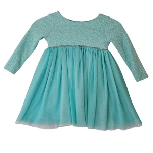 Youngland Toddler Sparkle Dress 3T Aqua Blue Tulle Skirt Rhinestone Beaded Waist - Picture 1 of 14