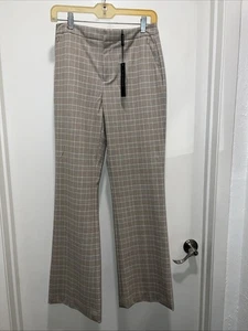NWT Elie Tahari Beige Plaid Midrise Pintuck Flare Knit Dress Pants Sz 2 MSR $275 - Picture 1 of 15