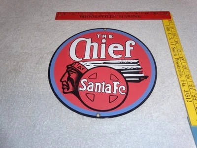 DE COLECCIÓN NUEVO STOCK ANTIGUO FERROCARRIL SANTA FE PORCELANA INDIA METAL GASOLINA ACEITE LETRERO Foto 1 de 4