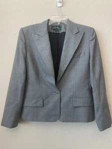 Vintage Lauren Ralph Lauren Blazer 54050 Women Size 10 Gray Plaid Worsted Wool - Picture 1 of 7