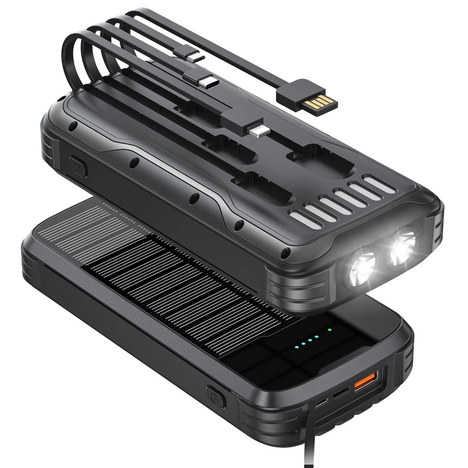 Carregador portátil Solar-Power-Bank-Charger, 40000mAh embutido 4 cabos com EUA... - Imagem 1 de 4