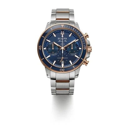 Bulova Marine Star Chrono Blue Dial Two-Tone Rose & Silver Men's Watch 98B301 - Image 1 of 4