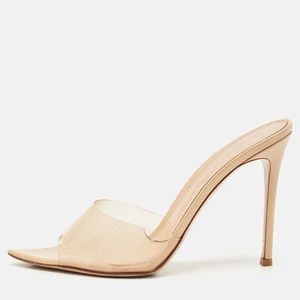 Gianvito Rossi Beige Patent Leather and PVC Elle Slide Sandals Size 39 - Picture 1 of 9