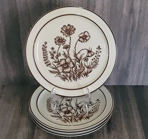 Set of 4 Sango 700 Indian Summer 10" Dinner Plates Floral Brown Stoneware Japan - Picture 1 of 4
