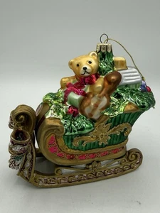 Trineo Fitz And Floyd lleno de juguetes vidrio soplado adorno de Navidad - Imagen 1 de 11