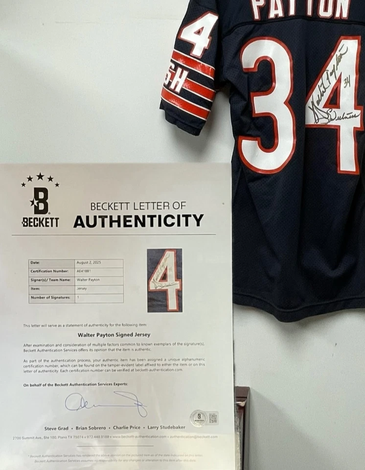 Camiseta autografiada de Walter Payton, Becketts C.O.A. Dulzor Foto 1 de 4