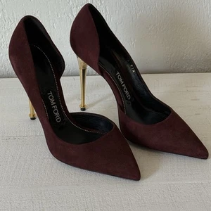 Zapatos de tacón Tom Ford de gamuza D'Orsay para mujer talla 37 marrón dorado - Imagen 1 de 19