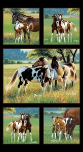 Panel de tela Pasture Buddies caballo mamá y potro caballos pastoreo 24x44 - Imagen 1 de 1