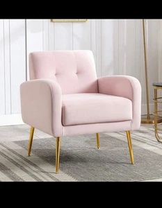 Pink Velvet Armchair Accent Chair Gold Legs Lounge Sofa Reading Seat Bedroom - Picture 1 of 3