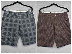 Y2K Volcom Shorts Lot of 2 Juniors 3 Brown Black Plaid Striped Geometric Striped - Picture 1 of 17