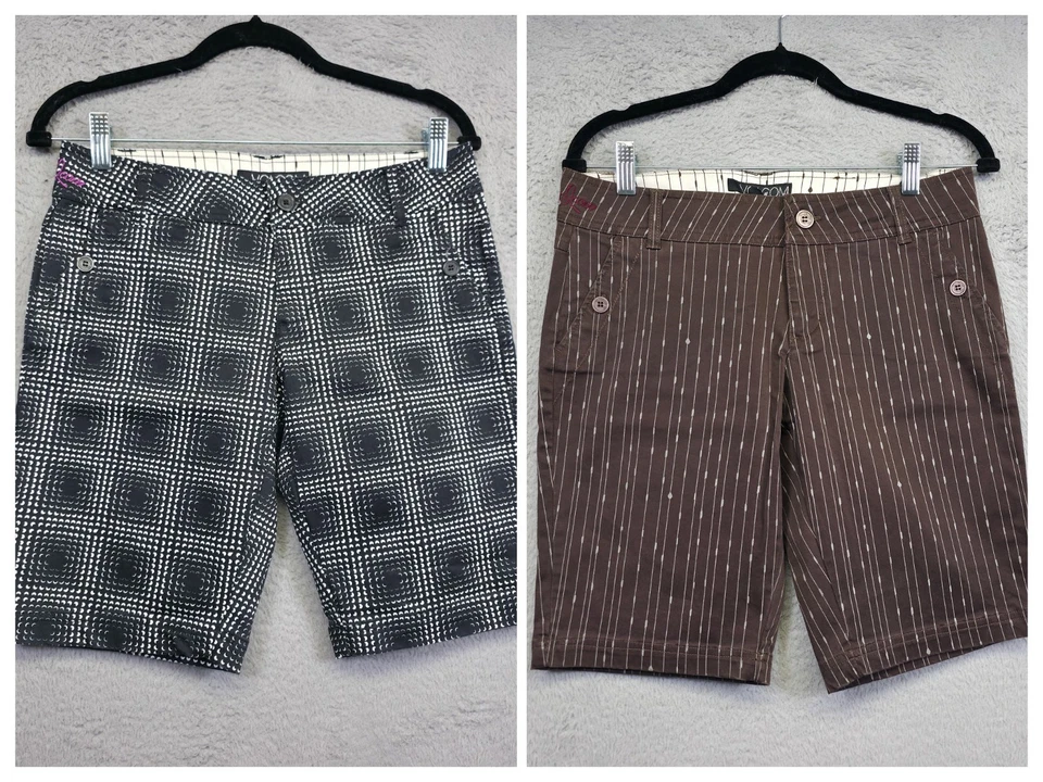 Y2K Volcom Shorts Lot of 2 Juniors 3 Brown Black Plaid Striped Geometric Striped - Image 1 of 4