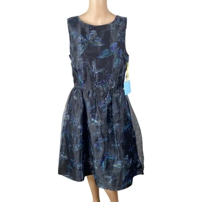 CeCe by Cynthia Steffe NWT $148 Black Full Skirt Butterfly Print Dress SZ 10 - Image 1 of 4